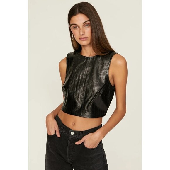 Good American Better Than Leather Faux Leather Top Black Womens Size 0 XS - Picture 1 of 11
